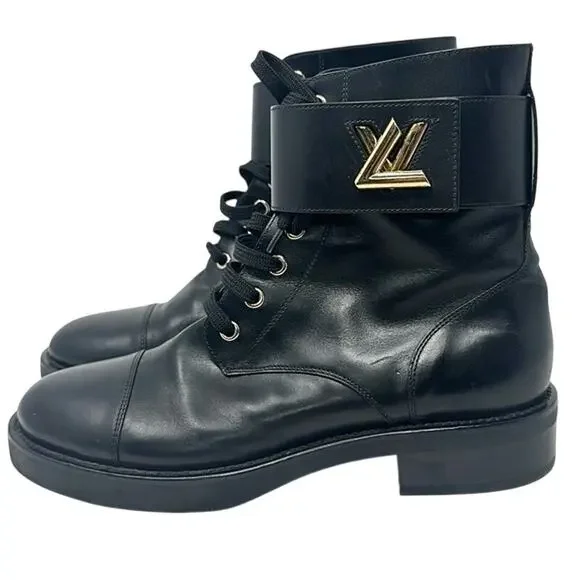 Louis Vuitton Wonderland Ranger Leather Combat Moto Boots Black Size 38 - Picture 5 of 11